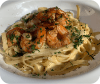 Pasta Marsala con camarones