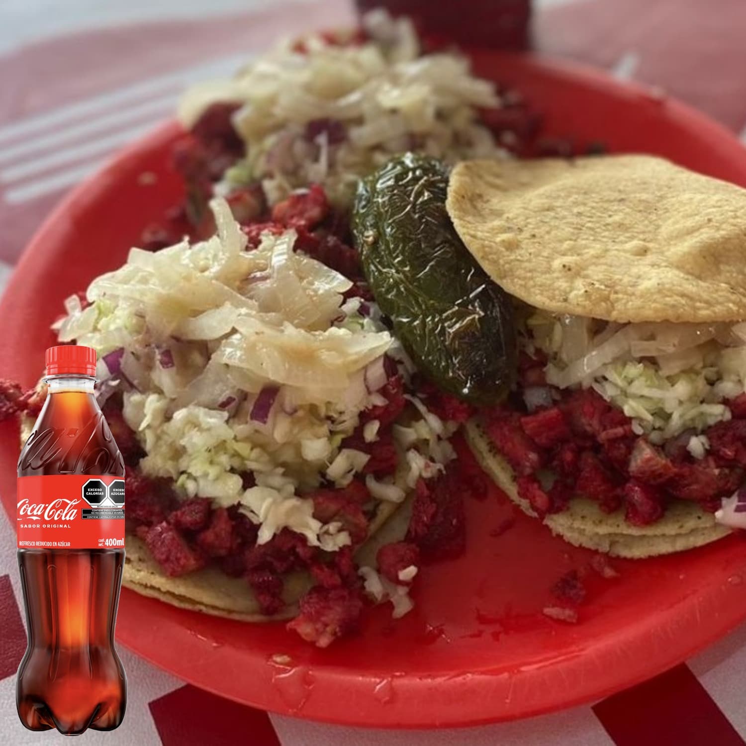 Combo-Coca Cola + 3 Tacos de Adobada