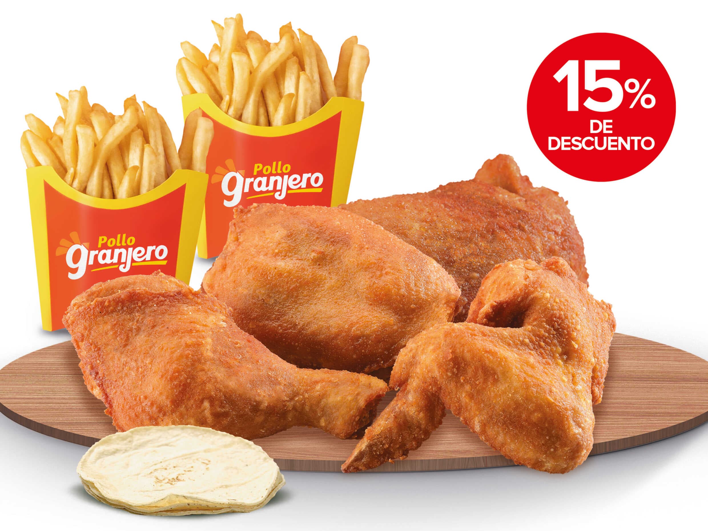 4 Piezas de Pollo + 2 Papas + 4 Tortillas