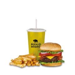 Búfalo 1: Hamburguesa y Papas y Refresco o Agua