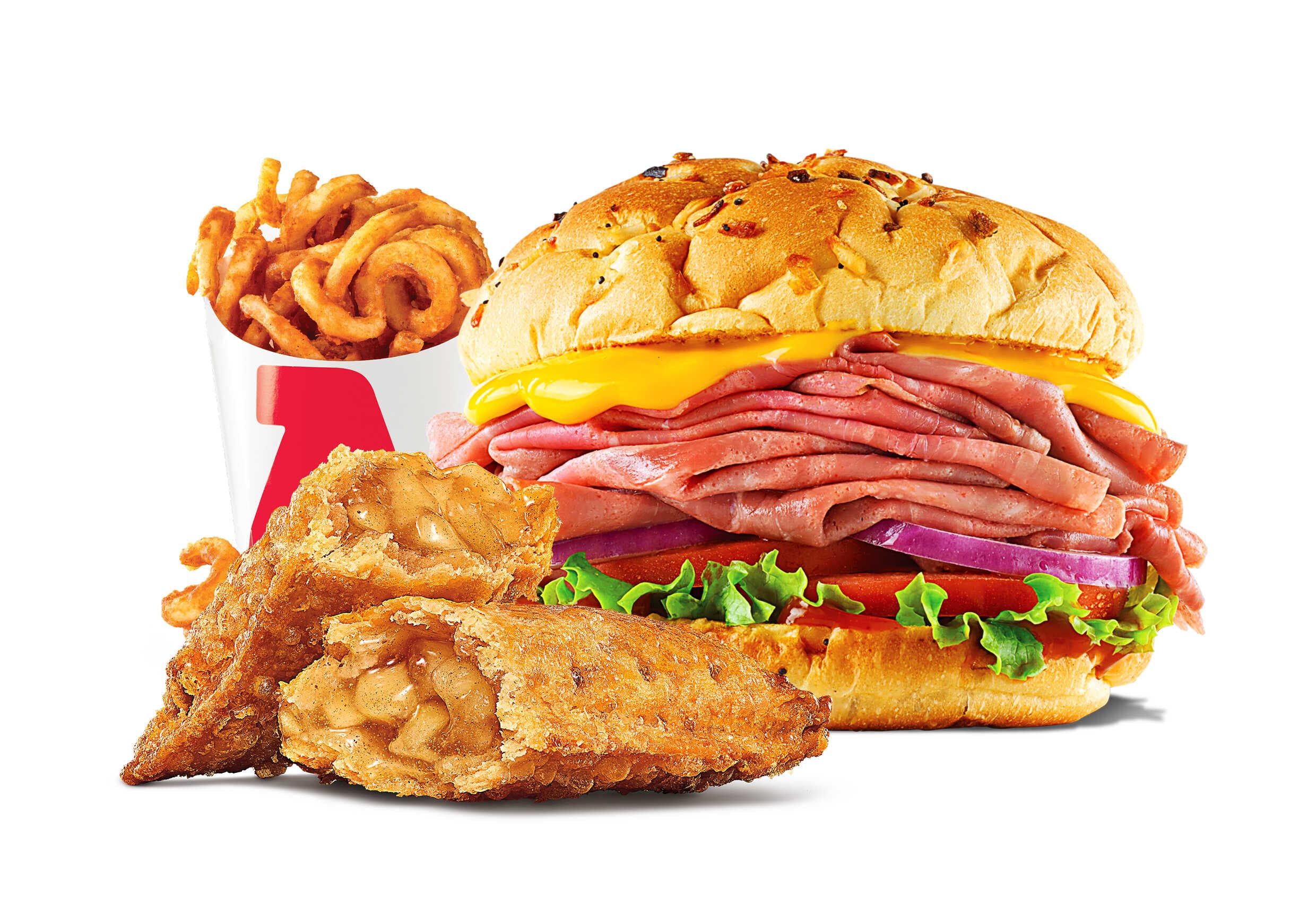 1Beef and Cheddar+1 CurlyFries+1Pastel Manzana