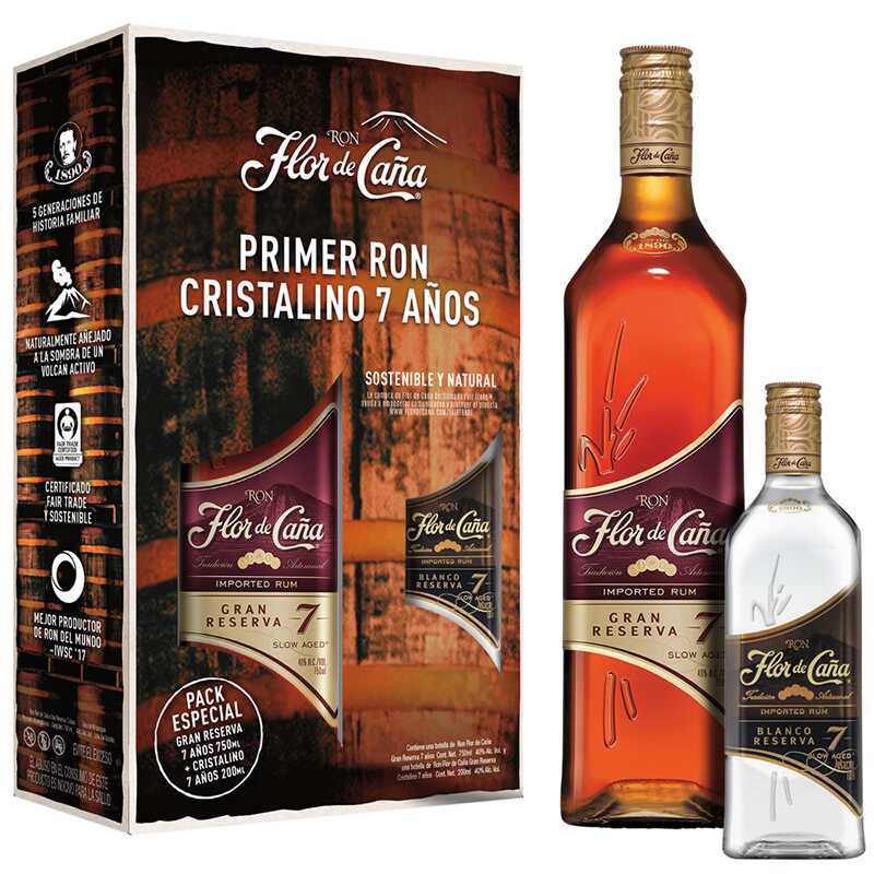 Ron 7 Años Flor De Caña .750 C/Cristalino .200