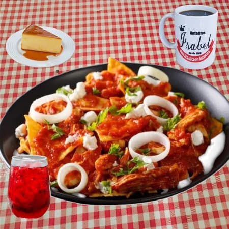 Combo de Chilaquiles de Pollo + Café + Flan