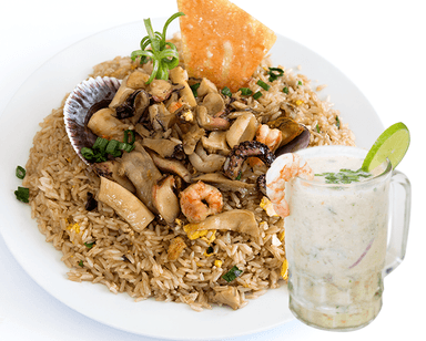 Chaufa de Mariscos + Leche de Tigre