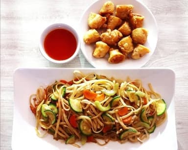 Chaomien-Yakisoba con doble Pollo Agridulce