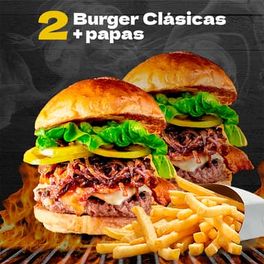 2 Hamburguesas La Clásica + Papas.