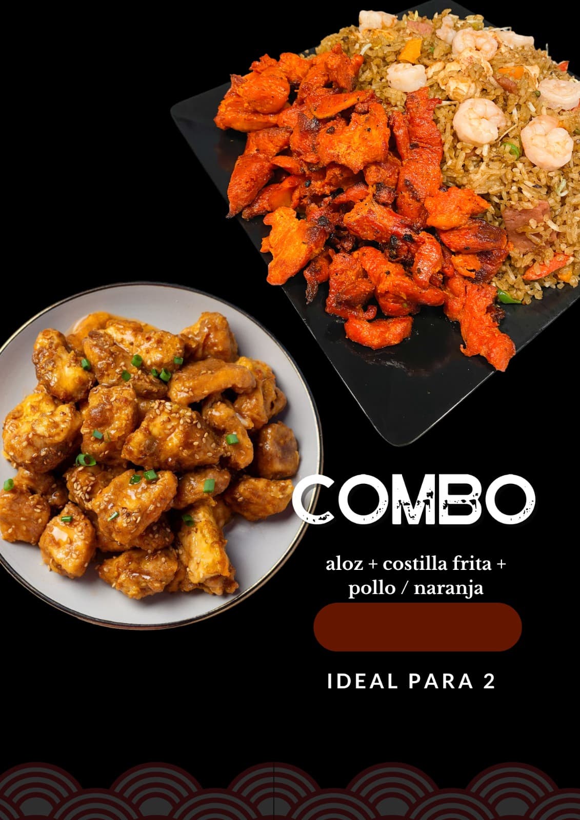 Combo Aloz Chino + Pollo Naranja + Costilla Frita