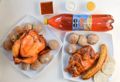 1 Pollo Asado y 1/2 + Platano + Gaseosa