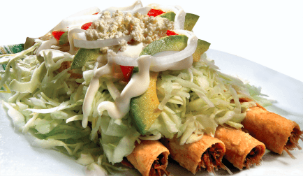 Flautas doradas con repollo (orden de 4)