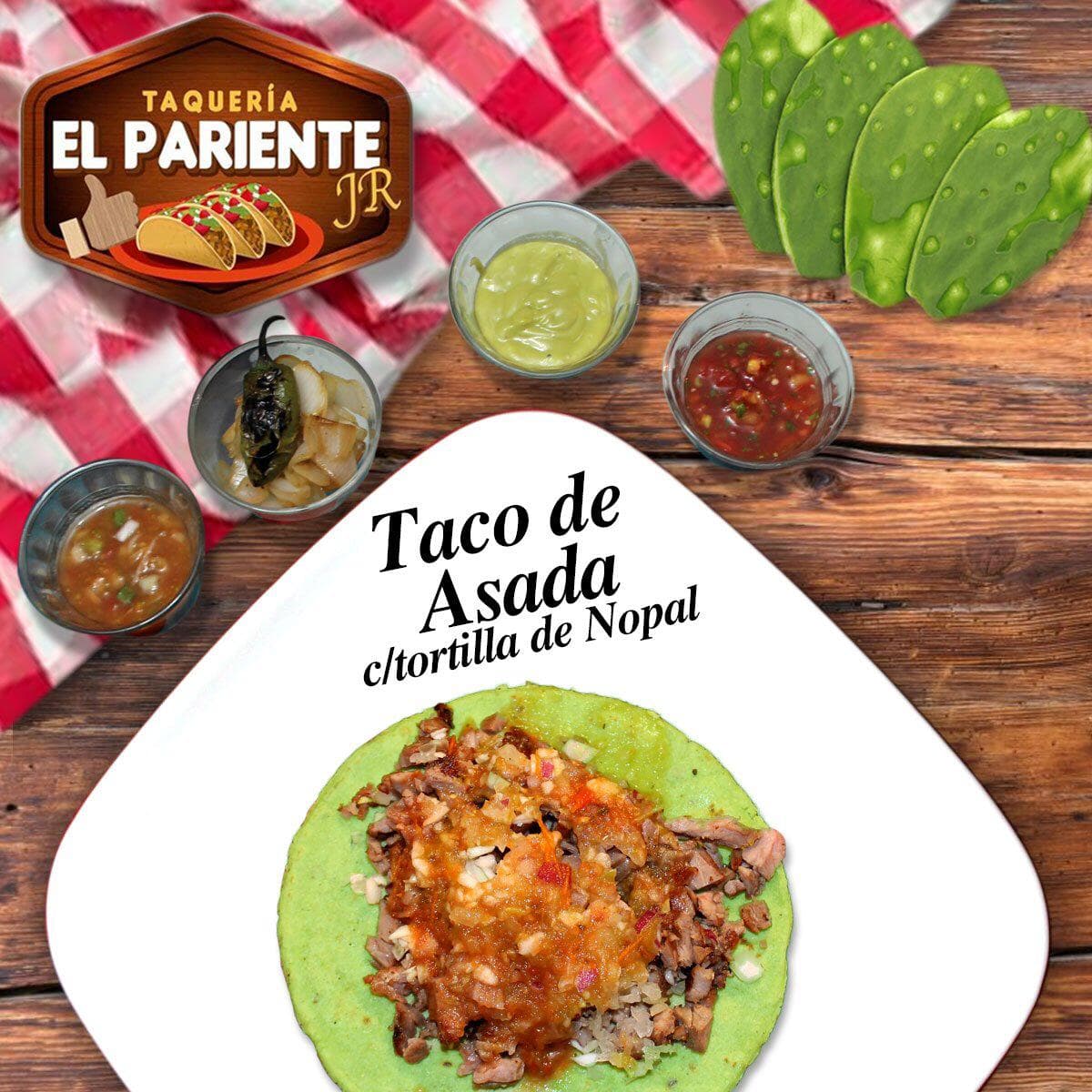 Taco de Asada con Tortilla de Nopal
