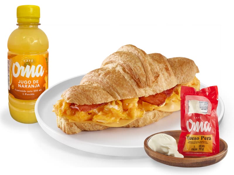 Combo Croissant huevo y tocineta+ queso pera+ jugo