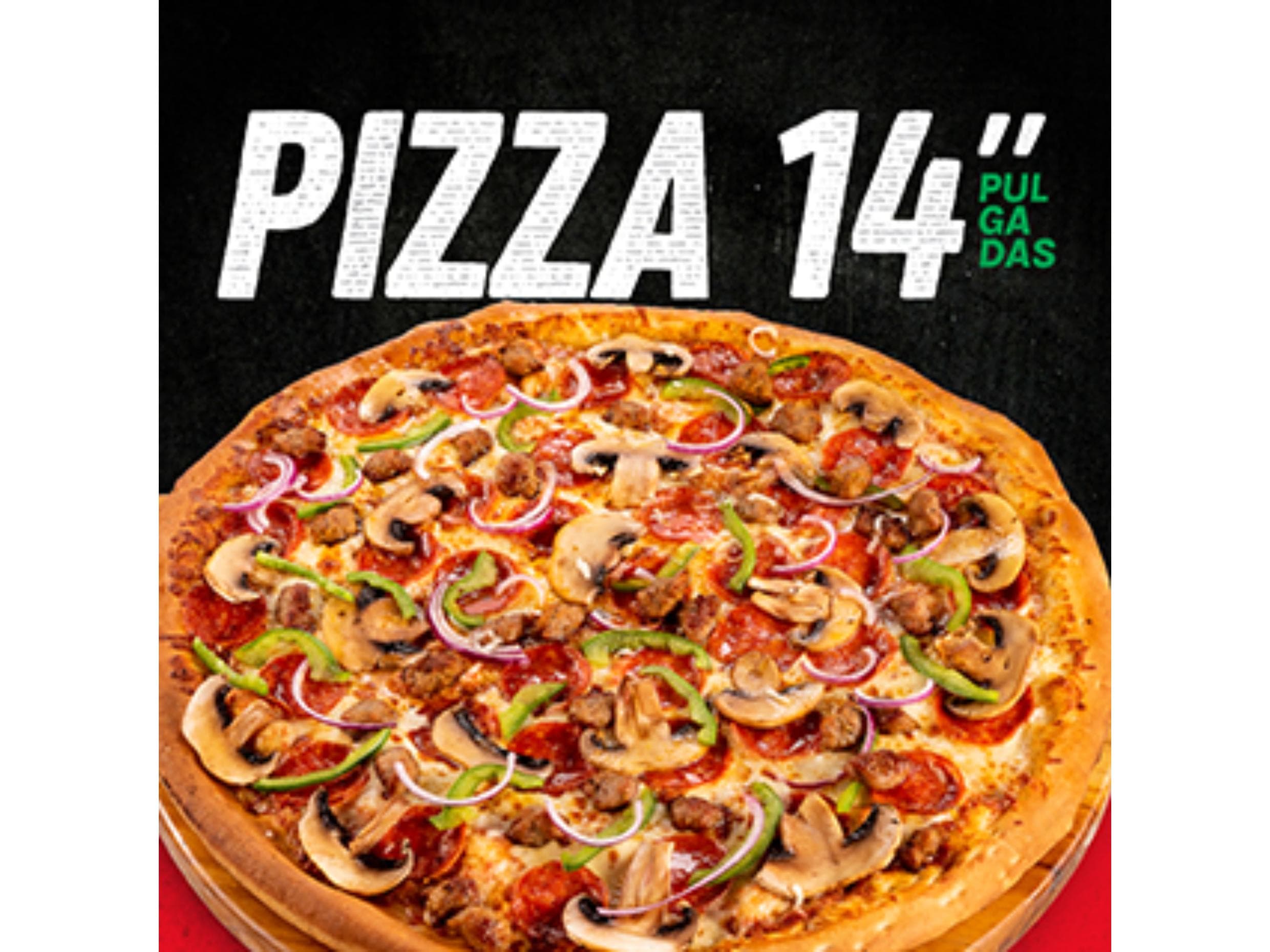 PIZZA DE 14 PULGADAS 12 SLICES PARA 4 PERSONAS
