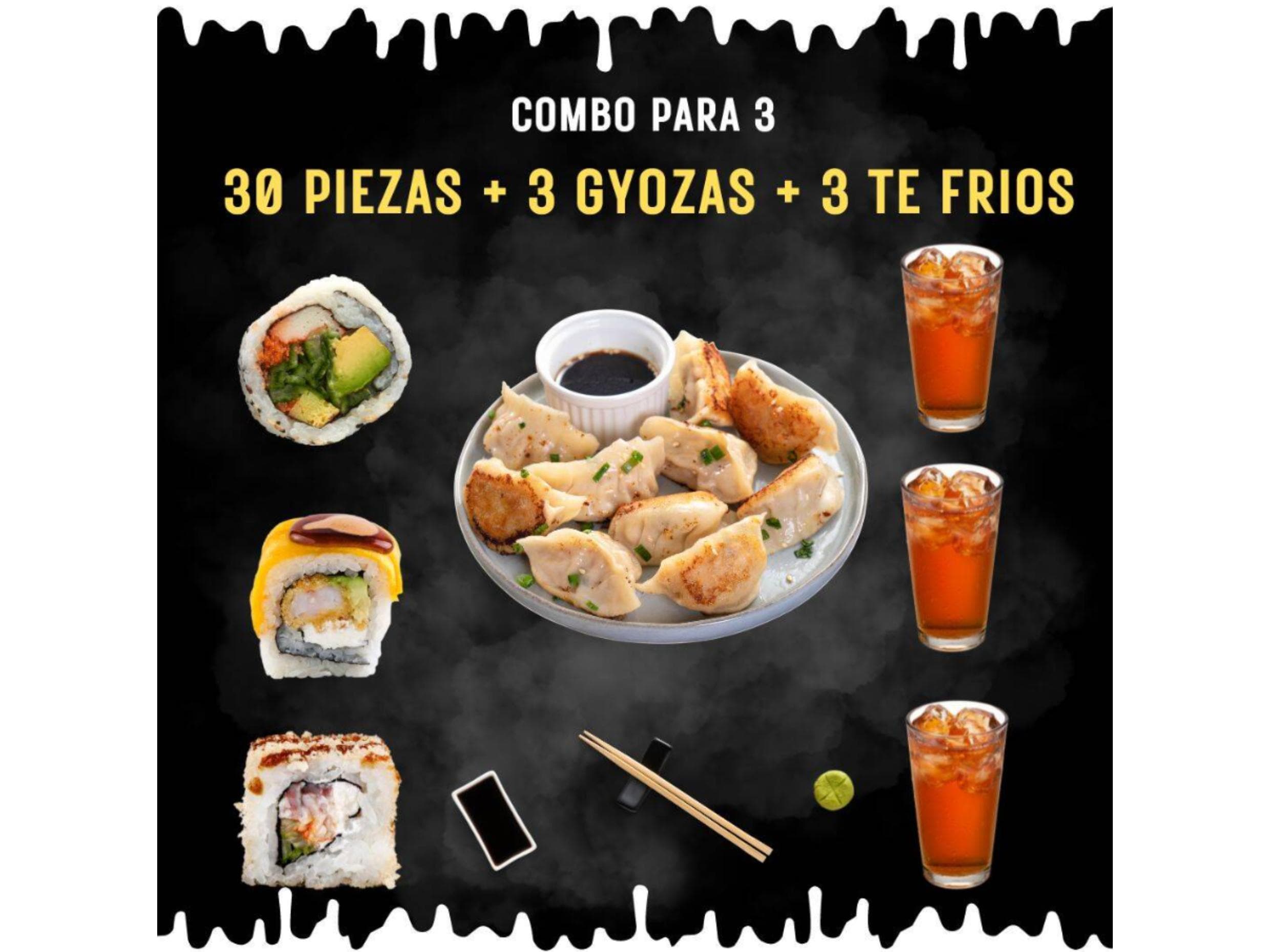 Combo 30piezas + 3Gyozas Fritas + 3Te Fríos.