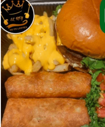 Hamburguesa Brioche/2 Burritos Frijoles Chorizo