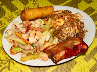 Bandeja China, Chop Suey, Agridulce, con Camarones