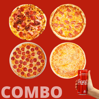 Bomba + 4Quesos + Hawaiana + Pepperoni + Coca 335
