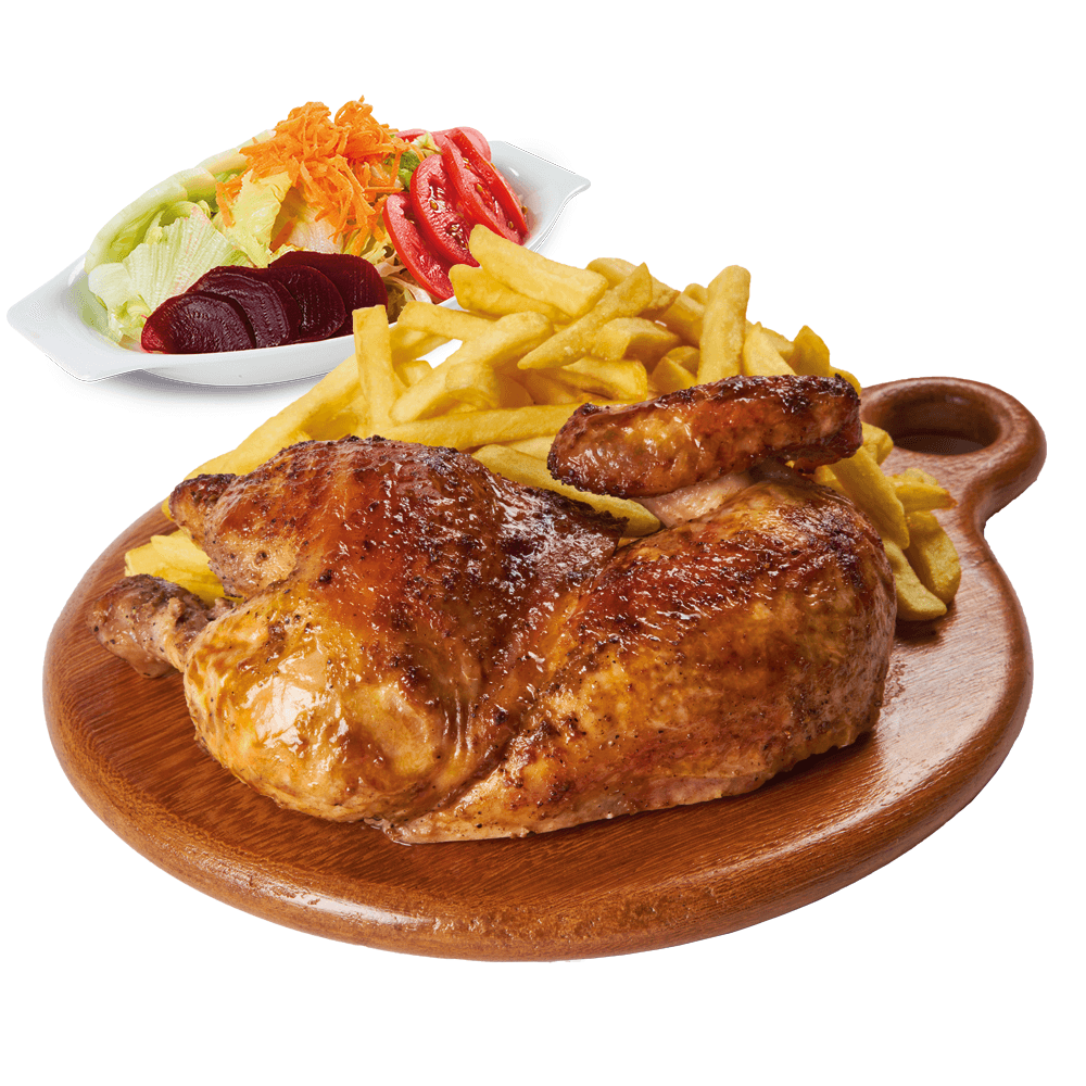 1/2 Pollo con Papas y Ensalada