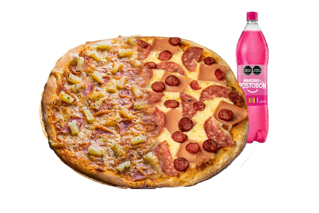 Pizza Hawaiana/Tres Carnes Grande 8Porc+Econolitro