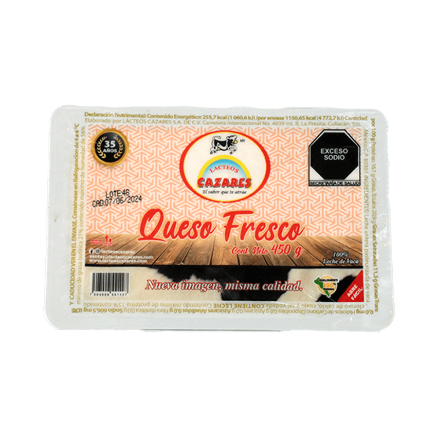 QUESO FRESCO EMPACADO CAZARES 450g