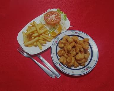42 - Camarón Frito Seco con Ensaladas y Papas