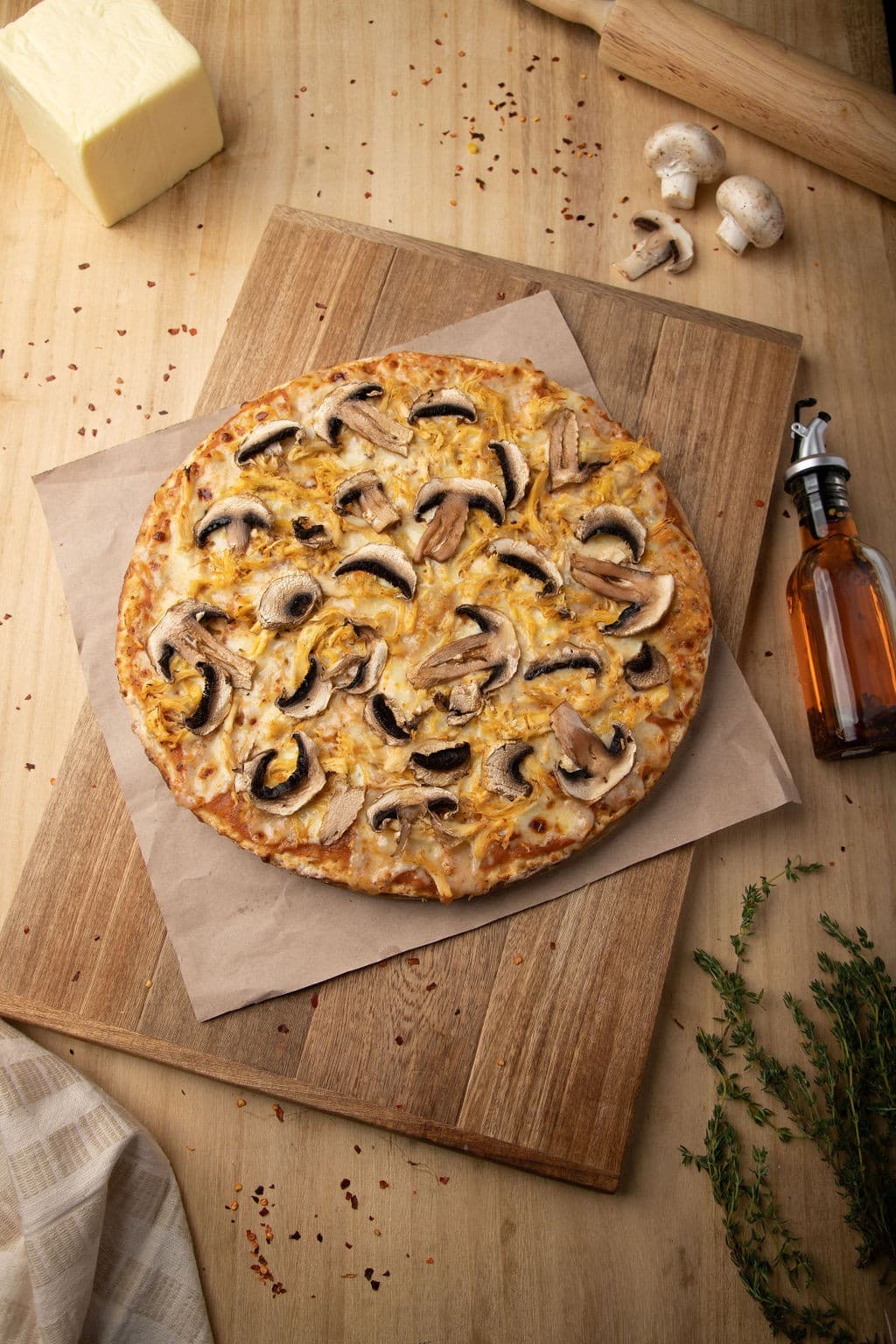Pizza de Pollo y Champiñones