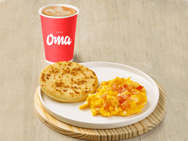 Combo desayuno huevos con arepa + bebida