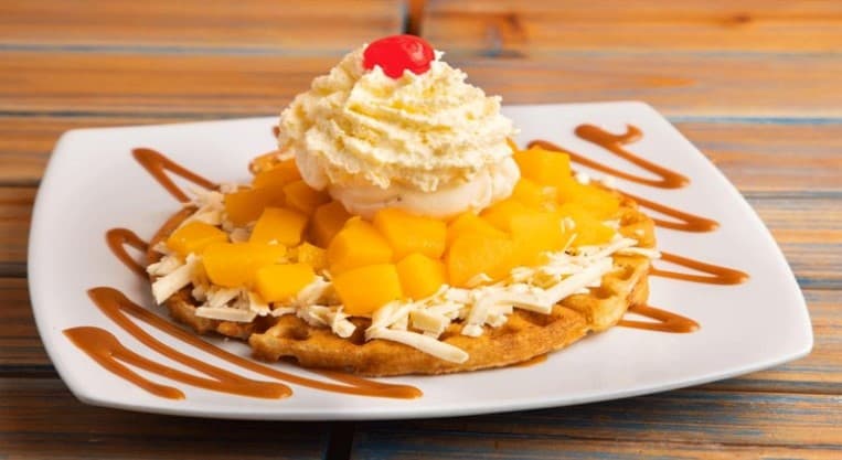 Wafles melocotón en almibar