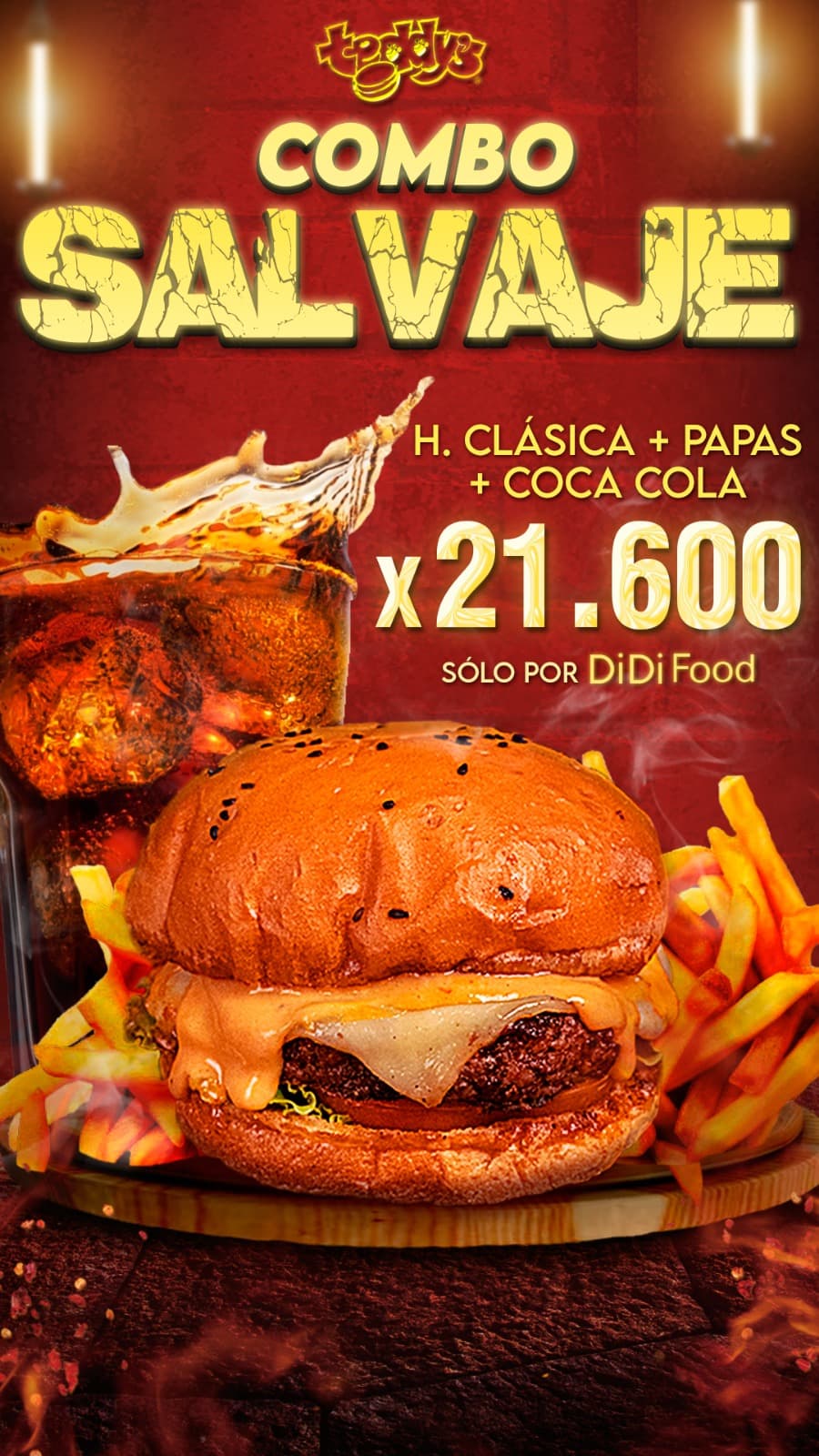 Combo Salvaje + papas + coca cola