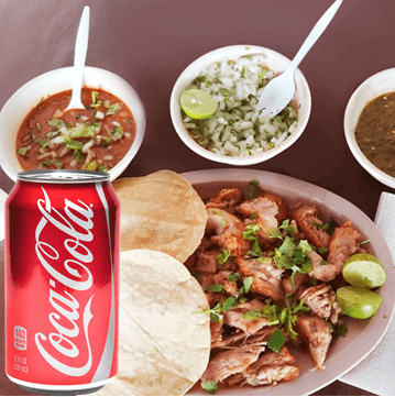 2 Ordenes De Tacos de Carnitas + Coca Cola 355 Ml.