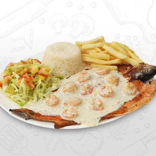 Trucha al Ajillo con Camarones