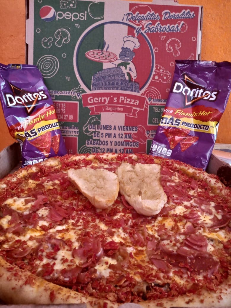 Pizza grande Flamin + Pan con ajo