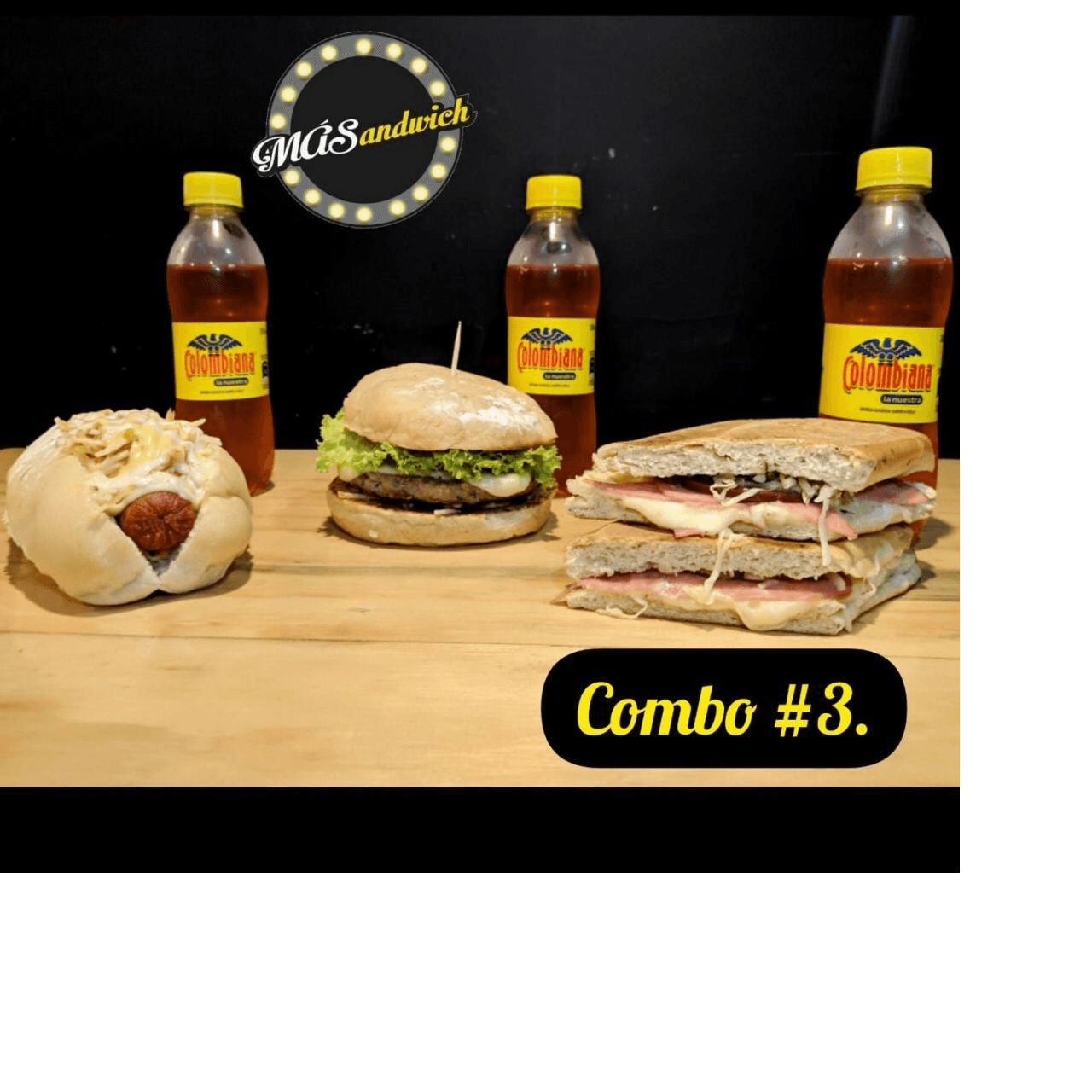 Combo 3: Burger+Sándwich+Perro+3 Papas+ 3 Gaseosas