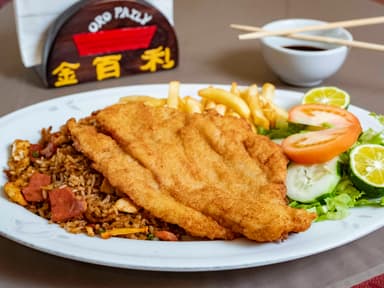 A-- Arroz Cantonés con Papas, Pescado y Ensalada