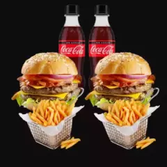 2 Hamburguesas Dobles + Papas + Coca Cola