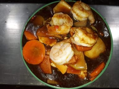 Camarones con Verdura Salteadas en Salsa de Ostión