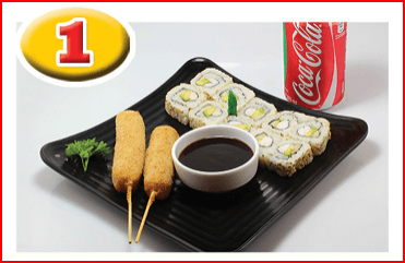Combo Rollos California + Brochetas+Refresco