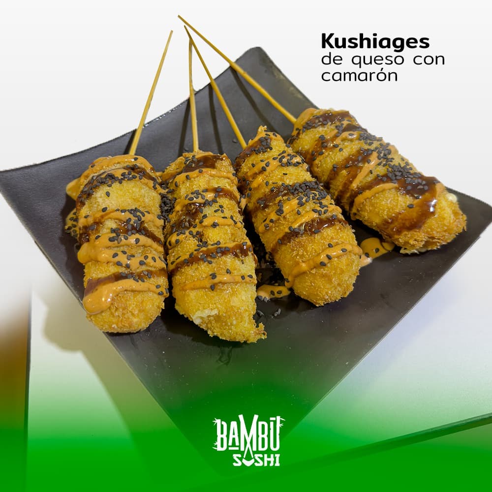 Kushiage de Queso Manchego con Camarones 4 pzas