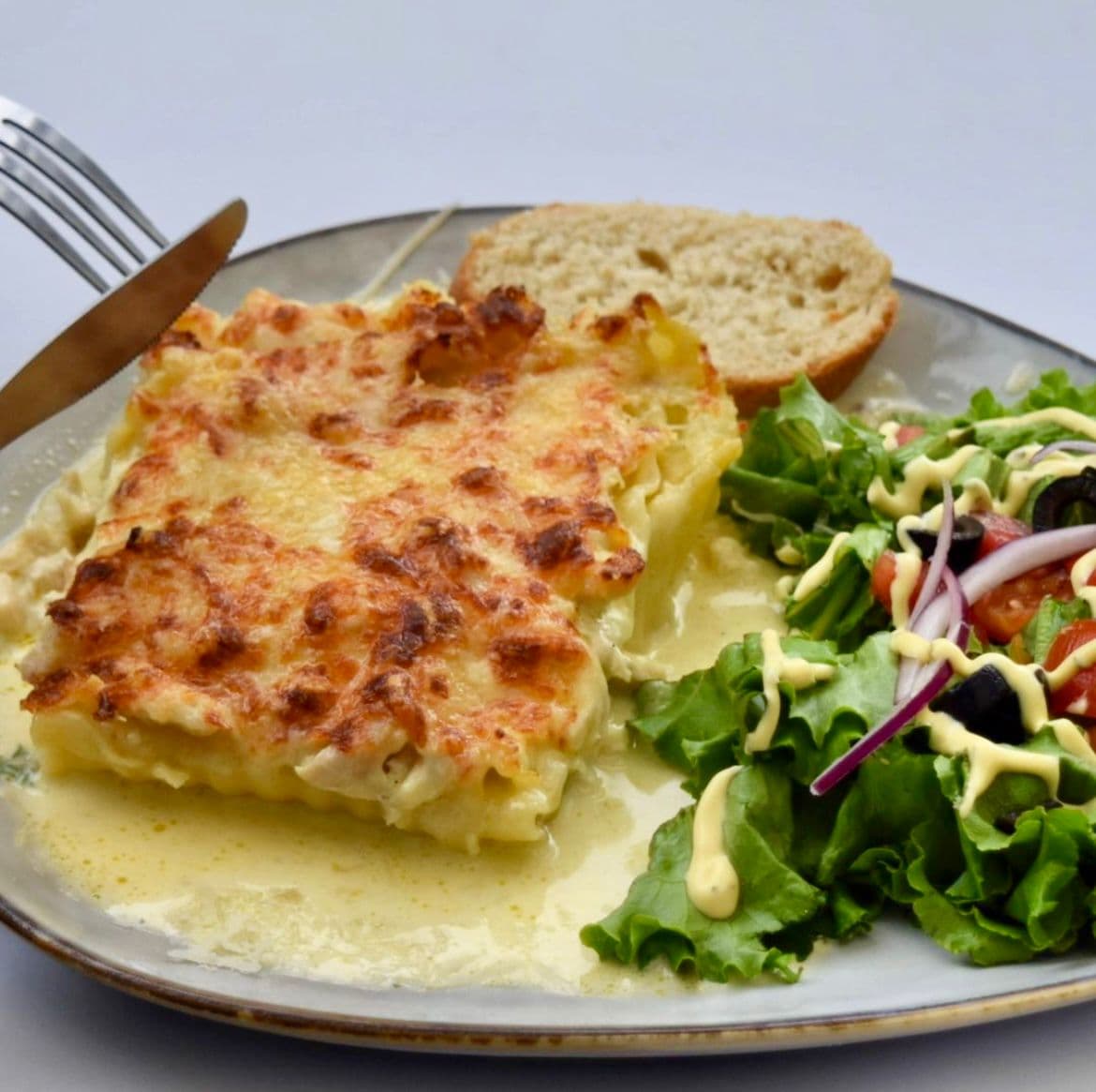Lasaña Camarones y Pollo