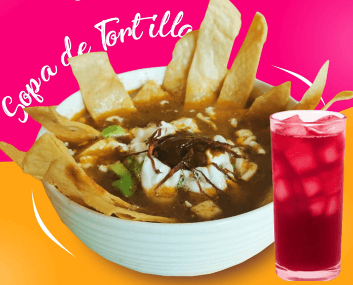 2 Sopas de Tortilla chica + Agua de Jamaica