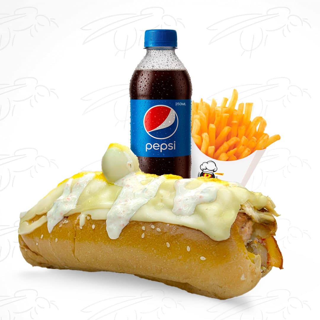 Perro Berraco Americano + Aguapanela + Papas