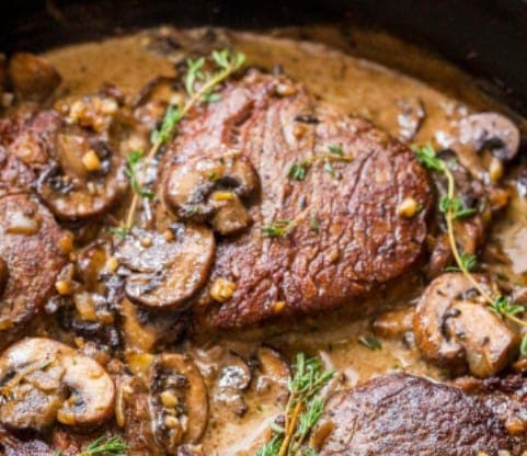 CHURRASCO EN SALSA DE CAMARONES