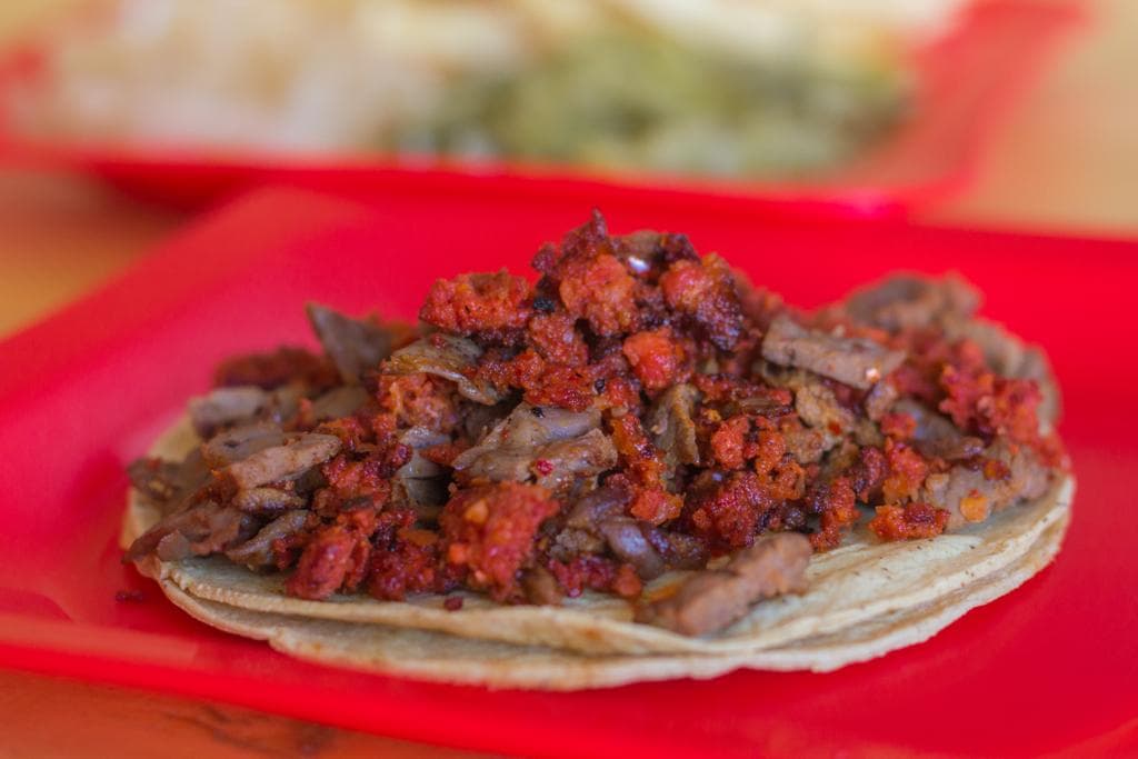 Taco Campechano de Cecina Nat. con Chorizo Rojo