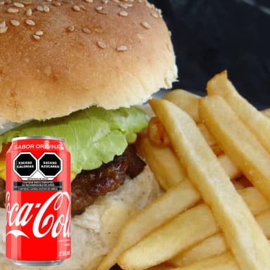Hamburguesa Doble con Papas + Coca Cola 355 Ml