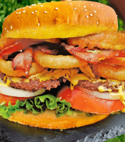 Hamburguesa con Aros de Cebolla