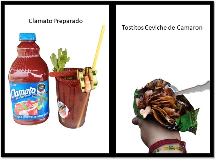 Combo Clamato con Tostitos con Ceviche de Camaron