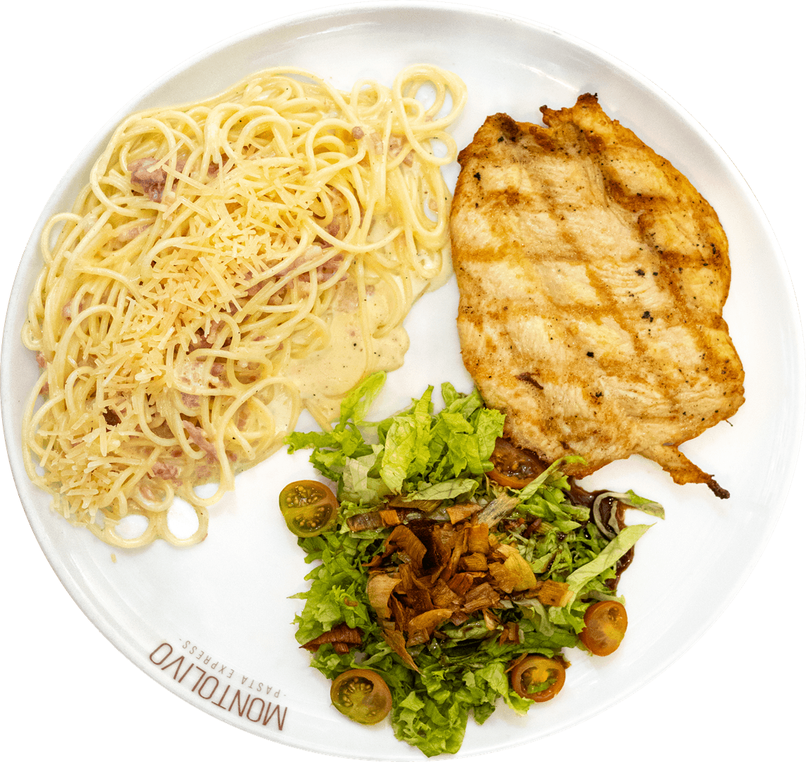 Arma tu plato Pollo + Carbonara + ensalada