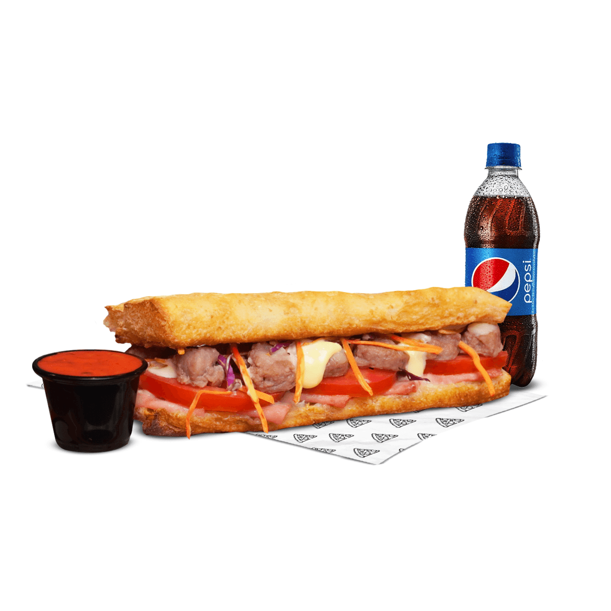 Pizzandwich Meat, Pepsi 355 ml y Salsa