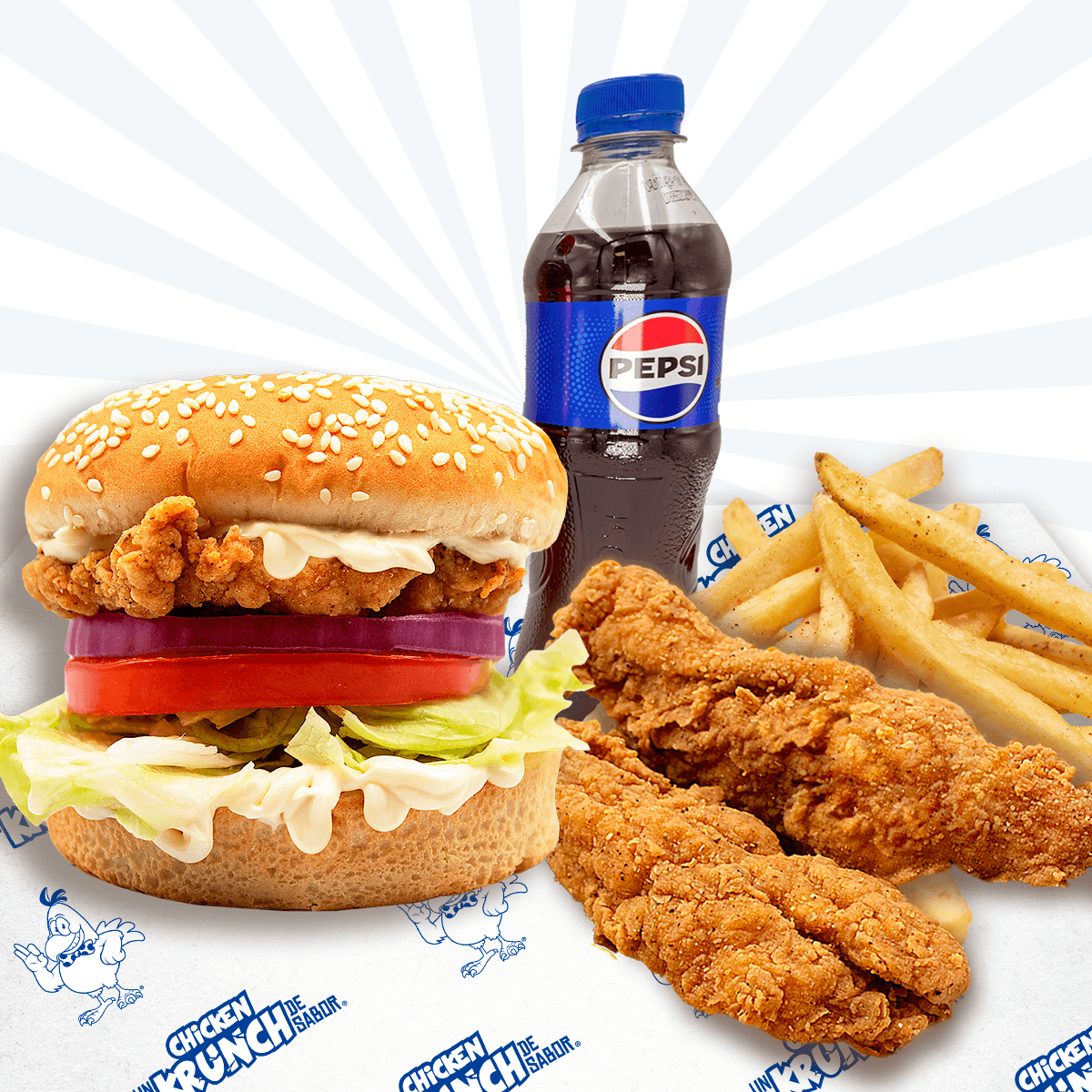 Combo Ind 2 Hamburguesa K, 2 Tiras K y 150 Papas