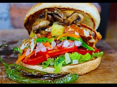 Hamburguesa Vegetariana y champiñon.