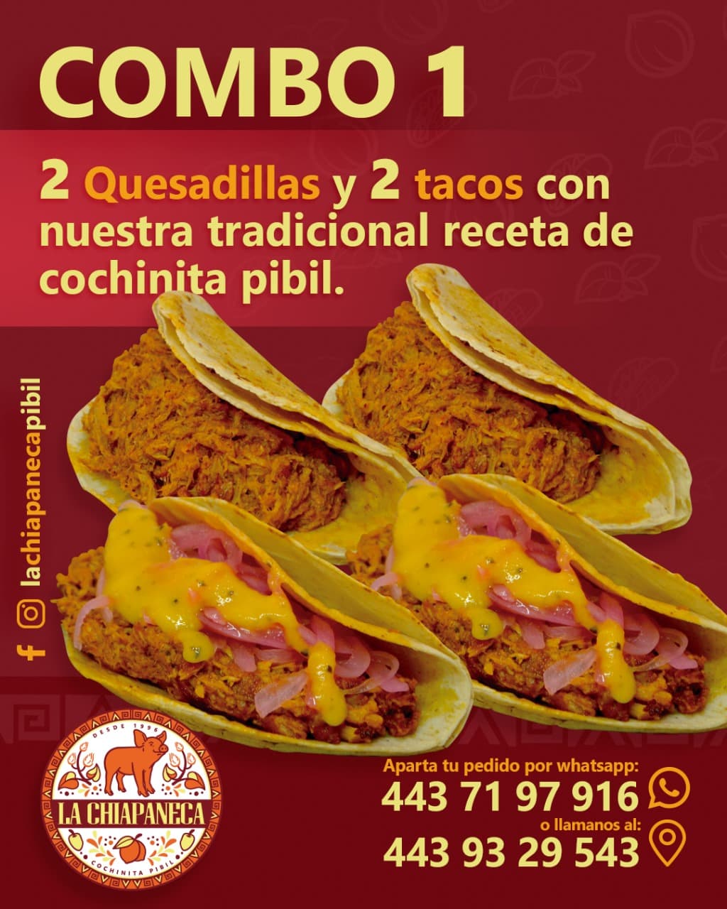 Combo 1: Dos Quesadillas y Dos Tacos